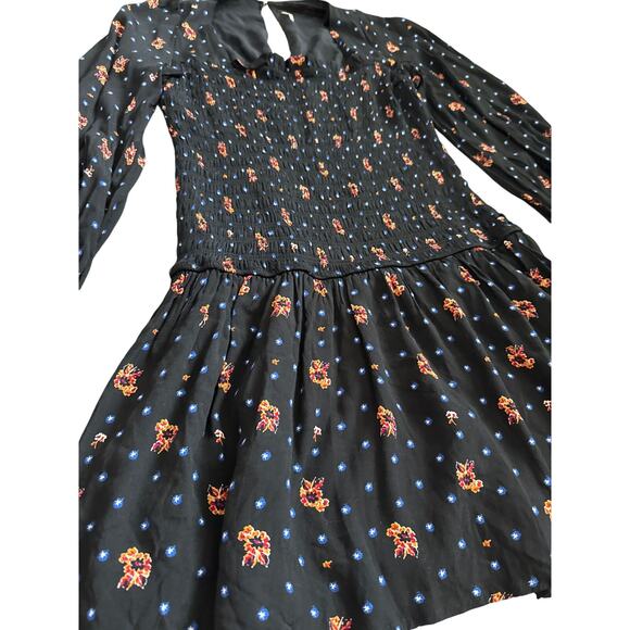 Free‎ People Two Faces Smocked Printed Mini Dress Black Combo Size Large - Picture 7 of 12